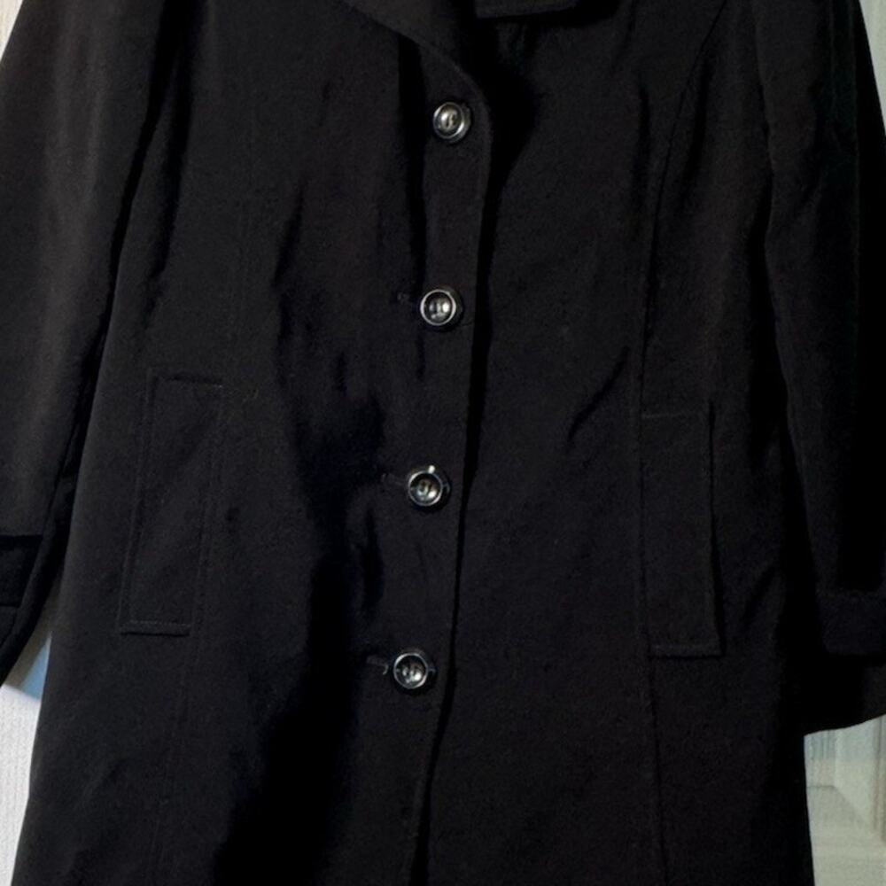 Gallery Petite Black cotton trench coat classic button-up front Women’s Size PM - Picture 3 of 7